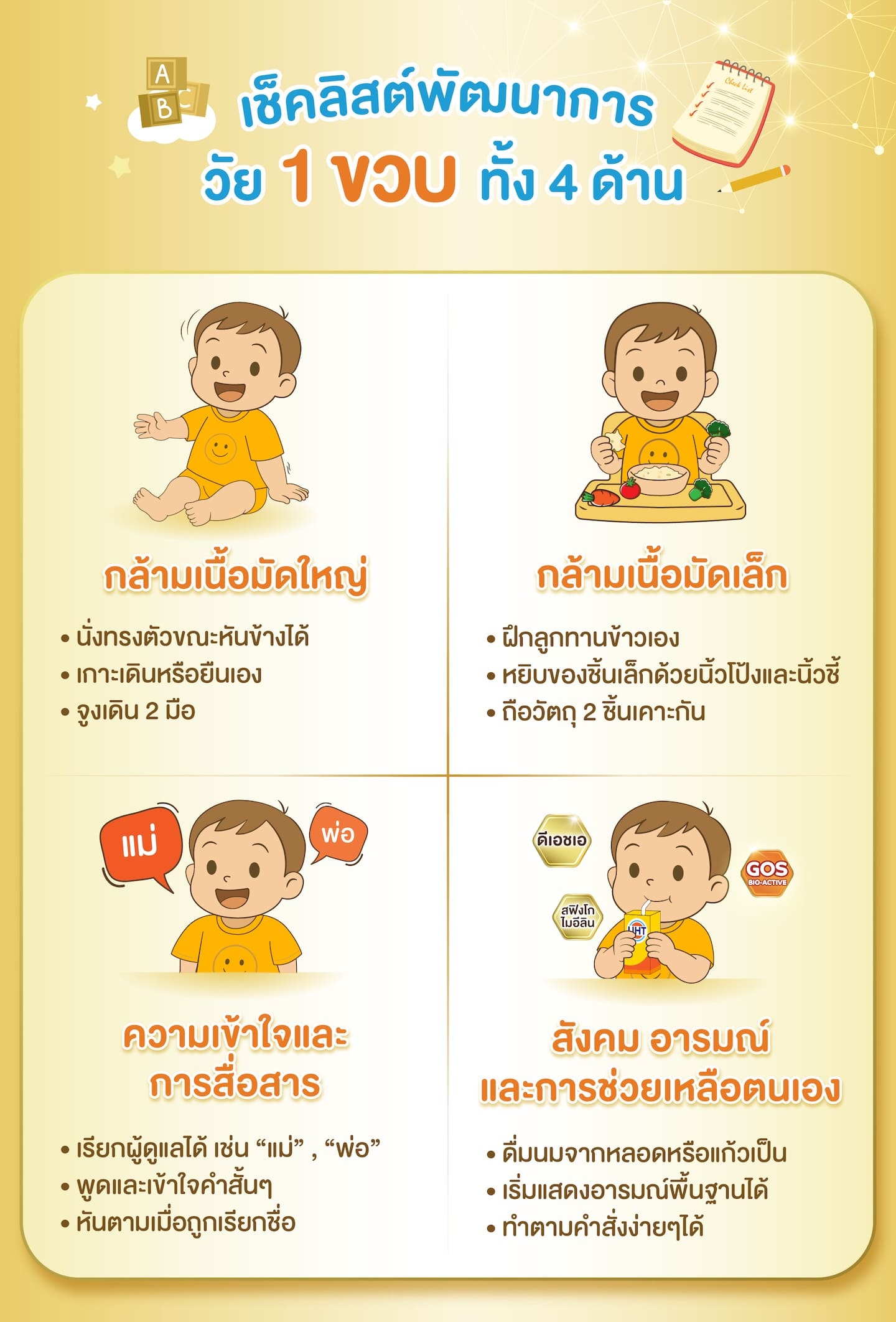 เช็คลิสต์พัฒนาการวัย 1 ขวบ ทั้ง 4 ด้าน